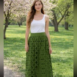 NWT FARM Rio Green Richelieu Midi Skirt - Large
